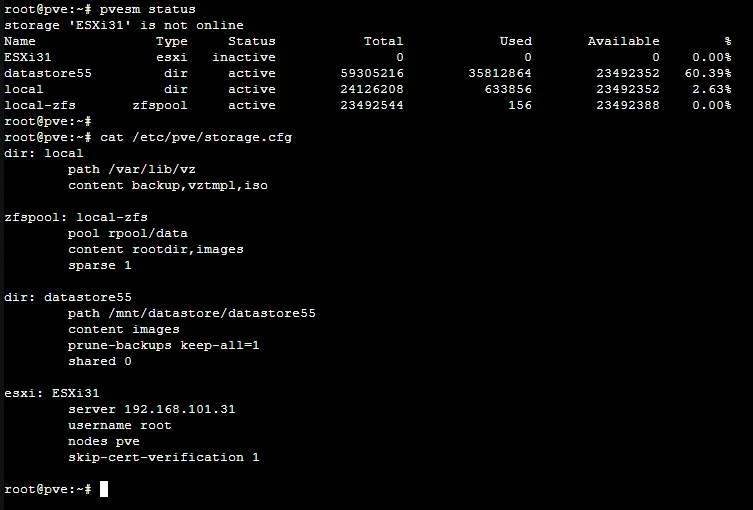 Checking the Proxmox backup location in the command line