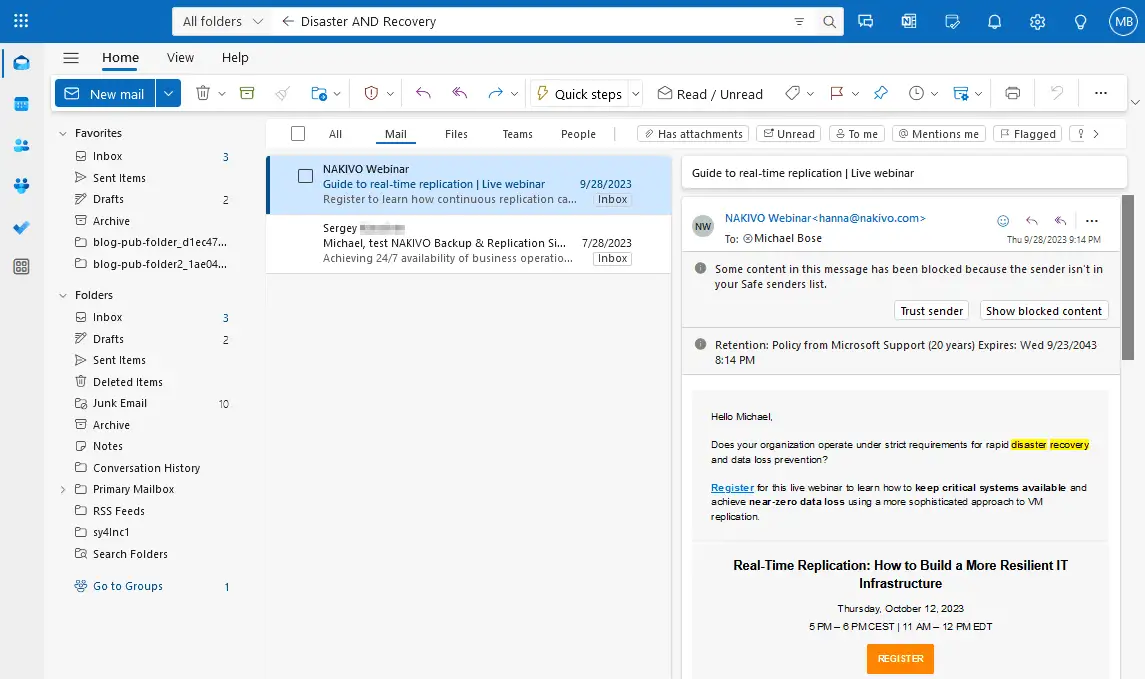 Using search filters and operators to find old emails in Outlook Online