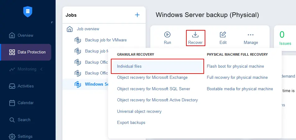recover individual files from a full server backup