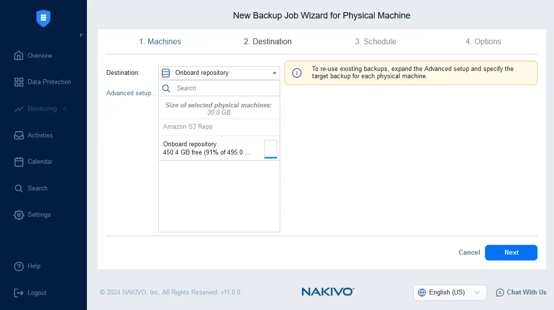 Selecting a backup repository