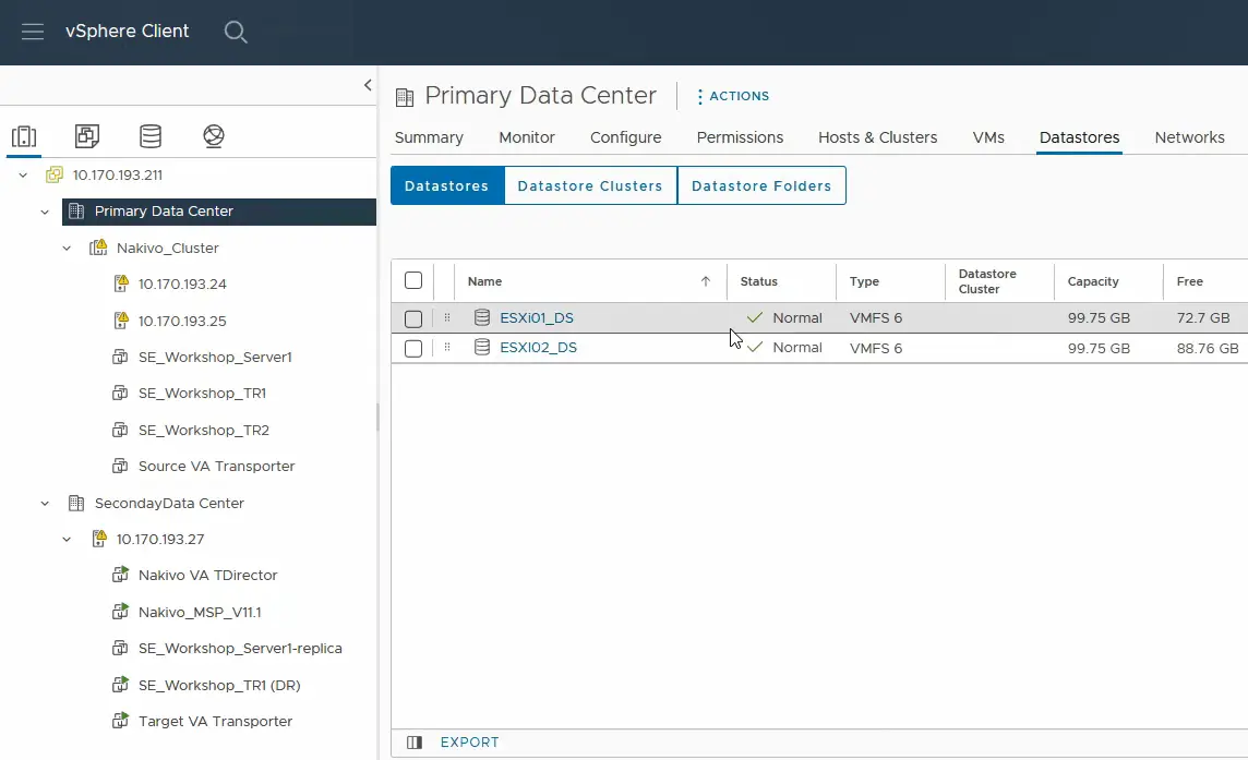 The VMware vSphere environment for real-time replication