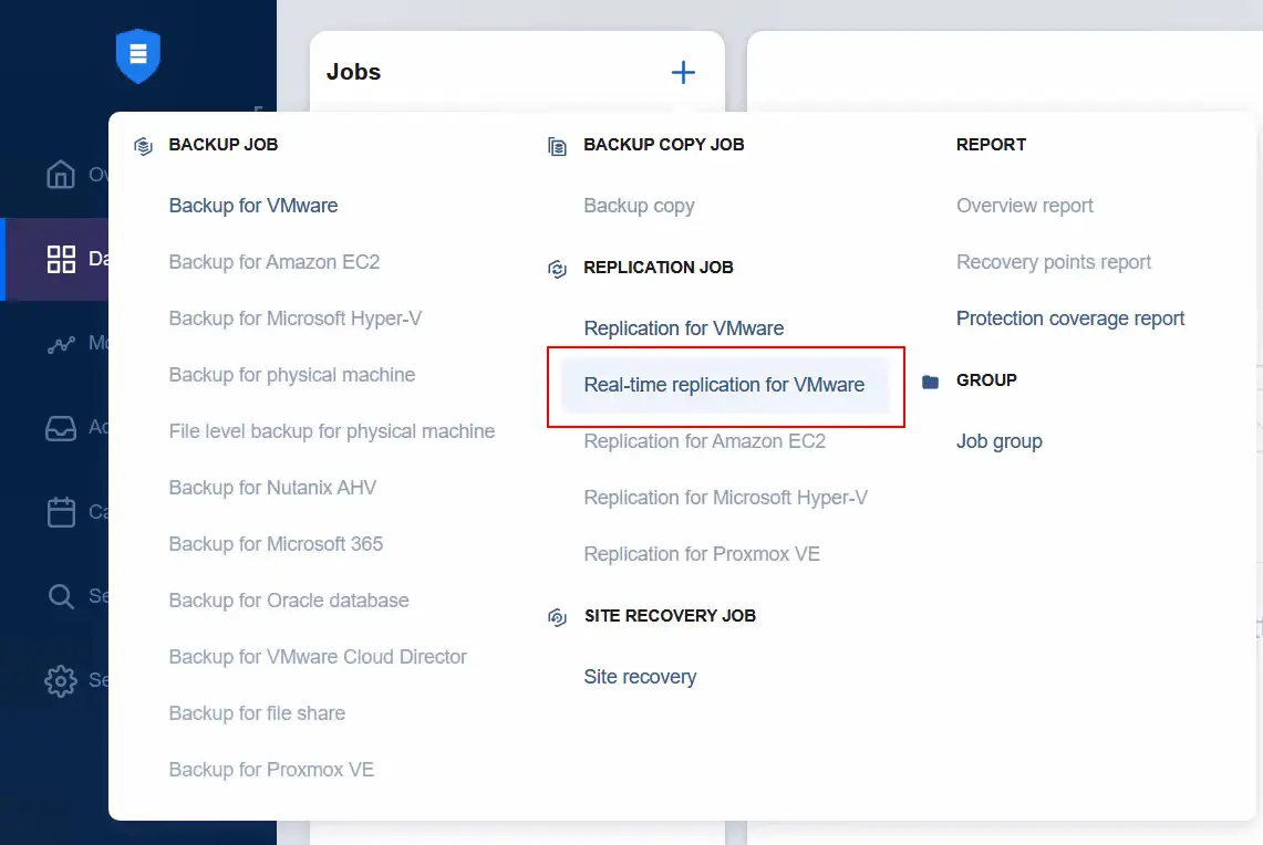 Creating a new real-time replication job
