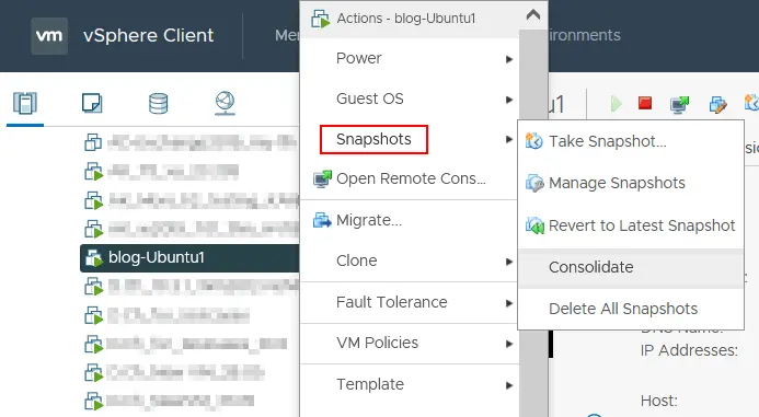 Consolidation des instantanés VMware