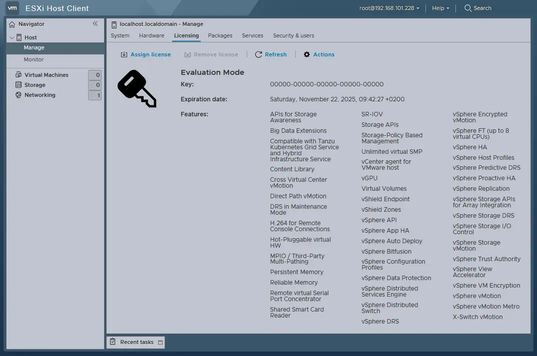 Evaluation period begins after ESXi installation