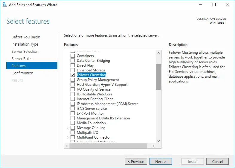 Selecting a Failover Clustering role