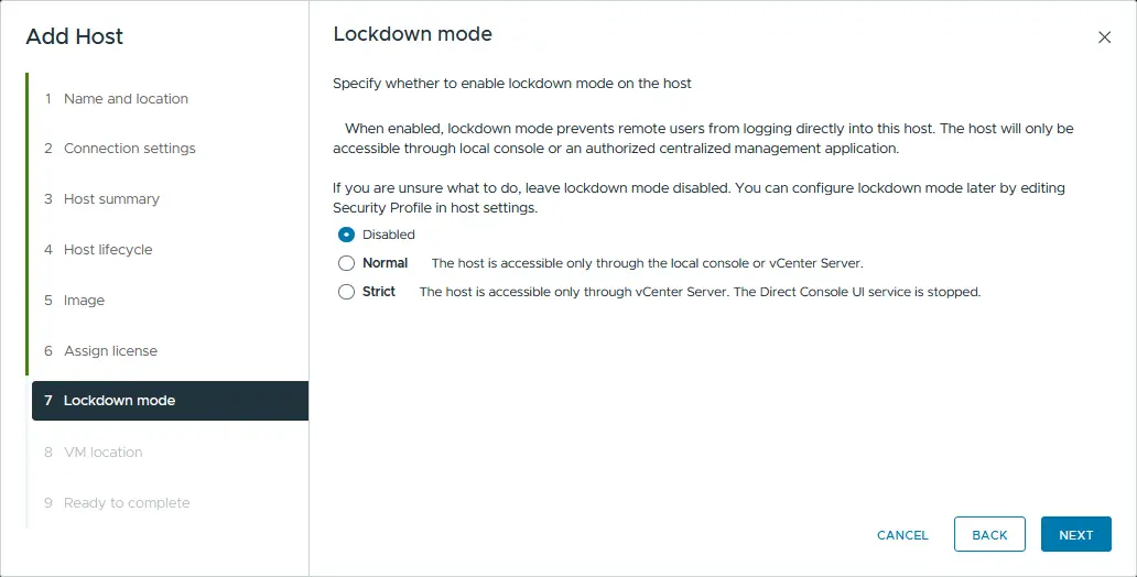 The lockdown mode options